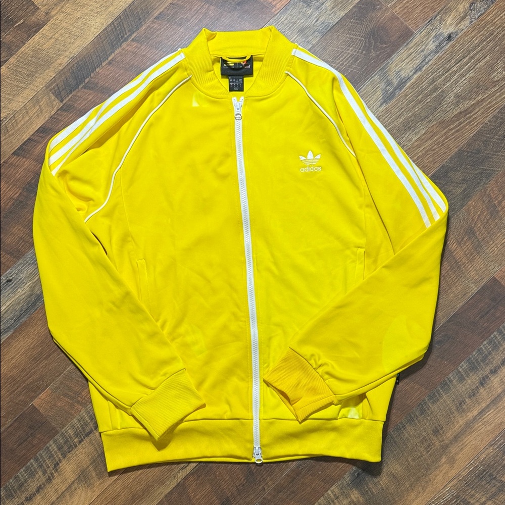 adidas Yellow Track Jacket with White Stripes